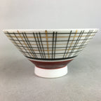 Japanese Porcelain Rice Bowl Vtg Chawan Plaid Black Gold Red PP278