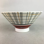 Japanese Porcelain Rice Bowl Vtg Chawan Plaid Black Gold Red PP278