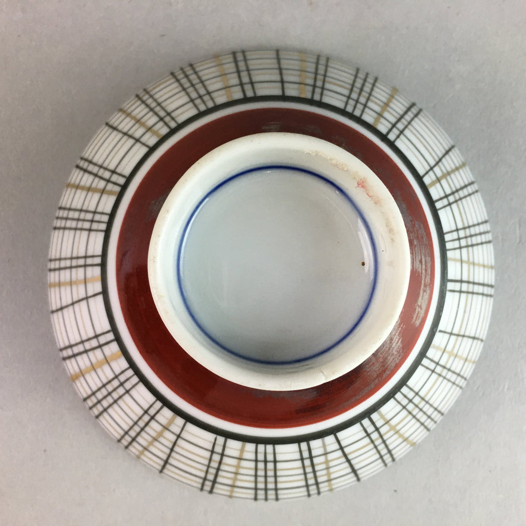 Japanese Porcelain Rice Bowl Vtg Chawan Plaid Black Gold Red PP278