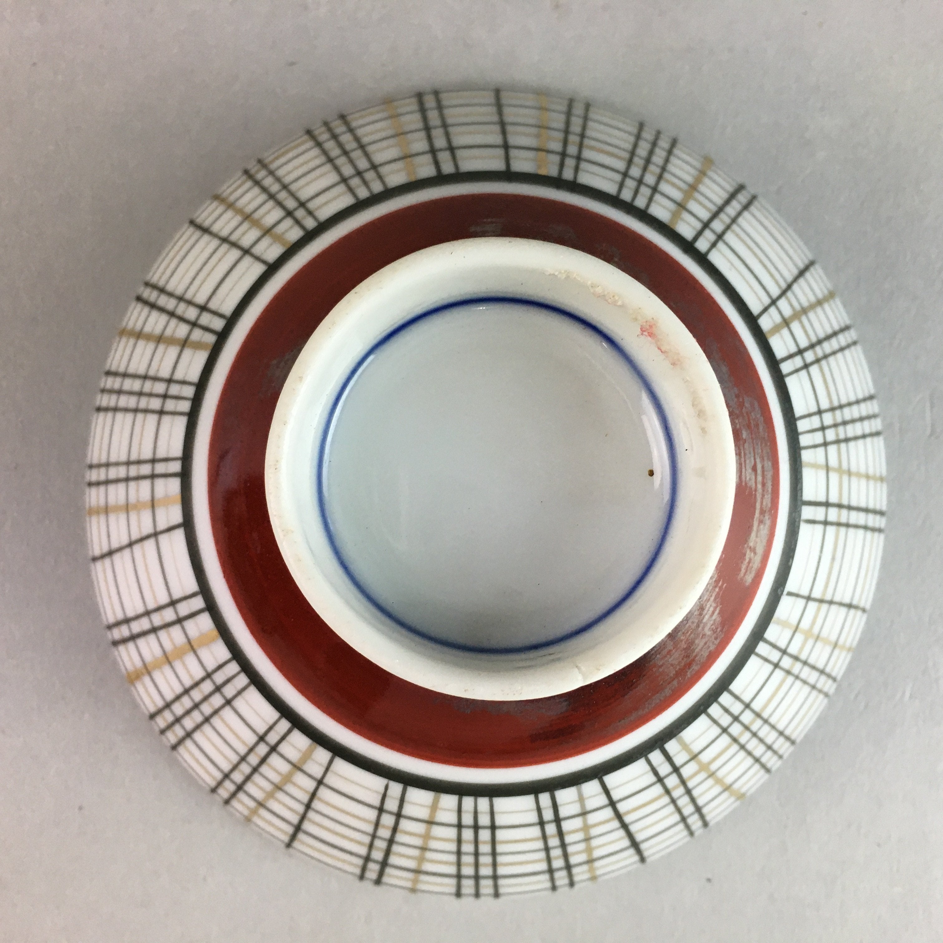 Japanese Porcelain Rice Bowl Vtg Chawan Plaid Black Gold Red PP278