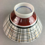 Japanese Porcelain Rice Bowl Vtg Chawan Plaid Black Gold Red PP278