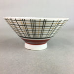 Japanese Porcelain Rice Bowl Vtg Chawan Plaid Black Gold Red PP278