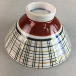 Japanese Porcelain Rice Bowl Vtg Chawan Plaid Black Gold Red PP279