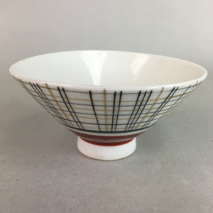 Japanese Porcelain Rice Bowl Vtg Chawan Plaid Black Gold Red PP279