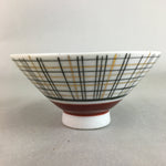 Japanese Porcelain Rice Bowl Vtg Chawan Plaid Black Gold Red PP279