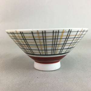 Japanese Porcelain Rice Bowl Vtg Chawan Plaid Black Gold Red PP279