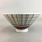 Japanese Porcelain Rice Bowl Vtg Chawan Plaid Black Gold Red PP279