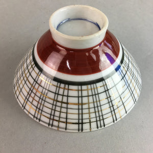 Japanese Porcelain Rice Bowl Vtg Chawan Plaid Black Gold Red PP279