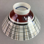 Japanese Porcelain Rice Bowl Vtg Chawan Plaid Black Gold Red PP280