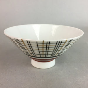 Japanese Porcelain Rice Bowl Vtg Chawan Plaid Black Gold Red PP280