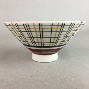 Japanese Porcelain Rice Bowl Vtg Chawan Plaid Black Gold Red PP280