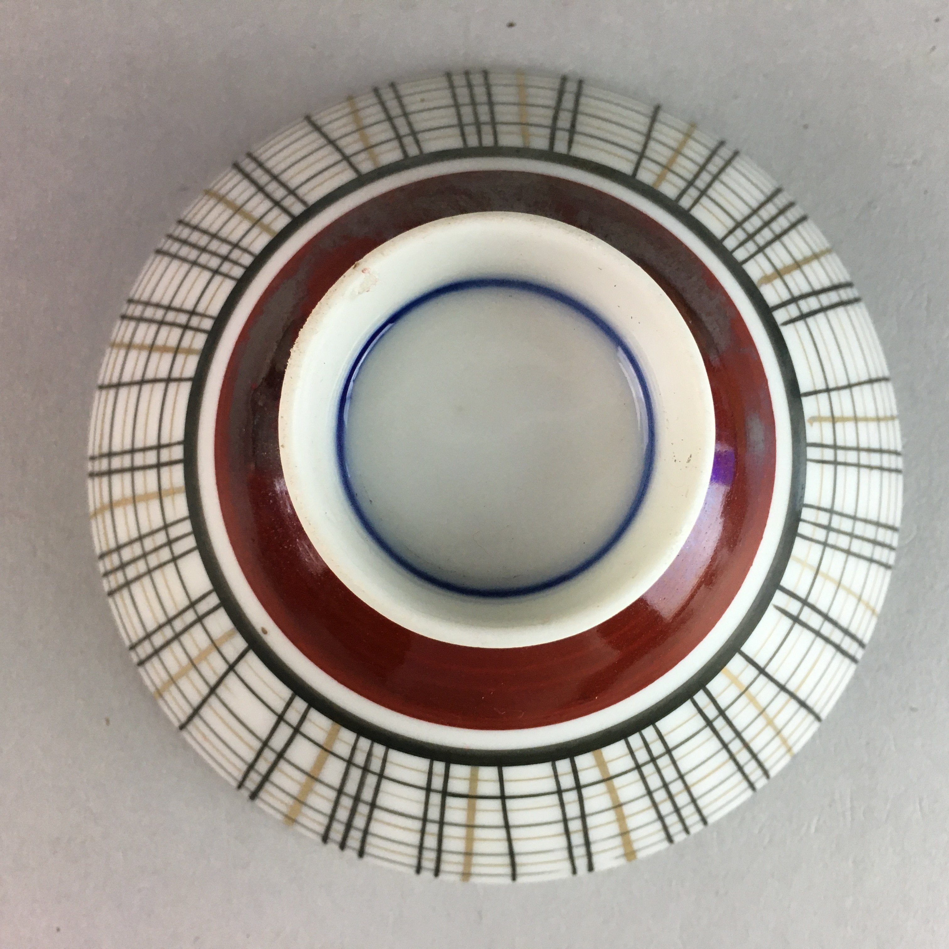 Japanese Porcelain Rice Bowl Vtg Chawan Plaid Black Gold Red PP280