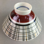 Japanese Porcelain Rice Bowl Vtg Chawan Plaid Black Gold Red PP280