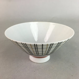 Japanese Porcelain Rice Bowl Vtg Chawan Plaid Black Gold Red PP281