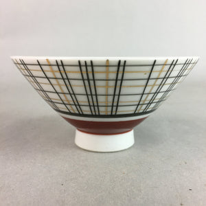 Japanese Porcelain Rice Bowl Vtg Chawan Plaid Black Gold Red PP281