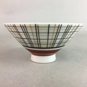 Japanese Porcelain Rice Bowl Vtg Chawan Plaid Black Gold Red PP281