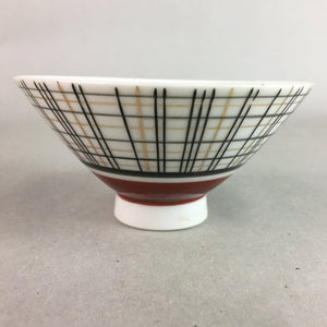 Japanese Porcelain Rice Bowl Vtg Chawan Plaid Black Gold Red PP281