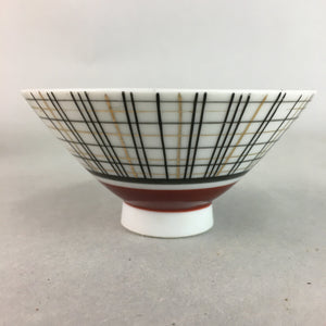 Japanese Porcelain Rice Bowl Vtg Chawan Plaid Black Gold Red PP281