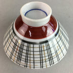 Japanese Porcelain Rice Bowl Vtg Chawan Plaid Black Gold Red PP282