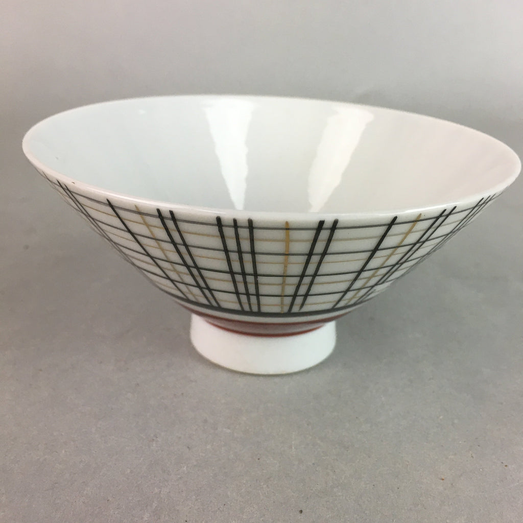 Japanese Porcelain Rice Bowl Vtg Chawan Plaid Black Gold Red PP282