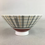Japanese Porcelain Rice Bowl Vtg Chawan Plaid Black Gold Red PP282