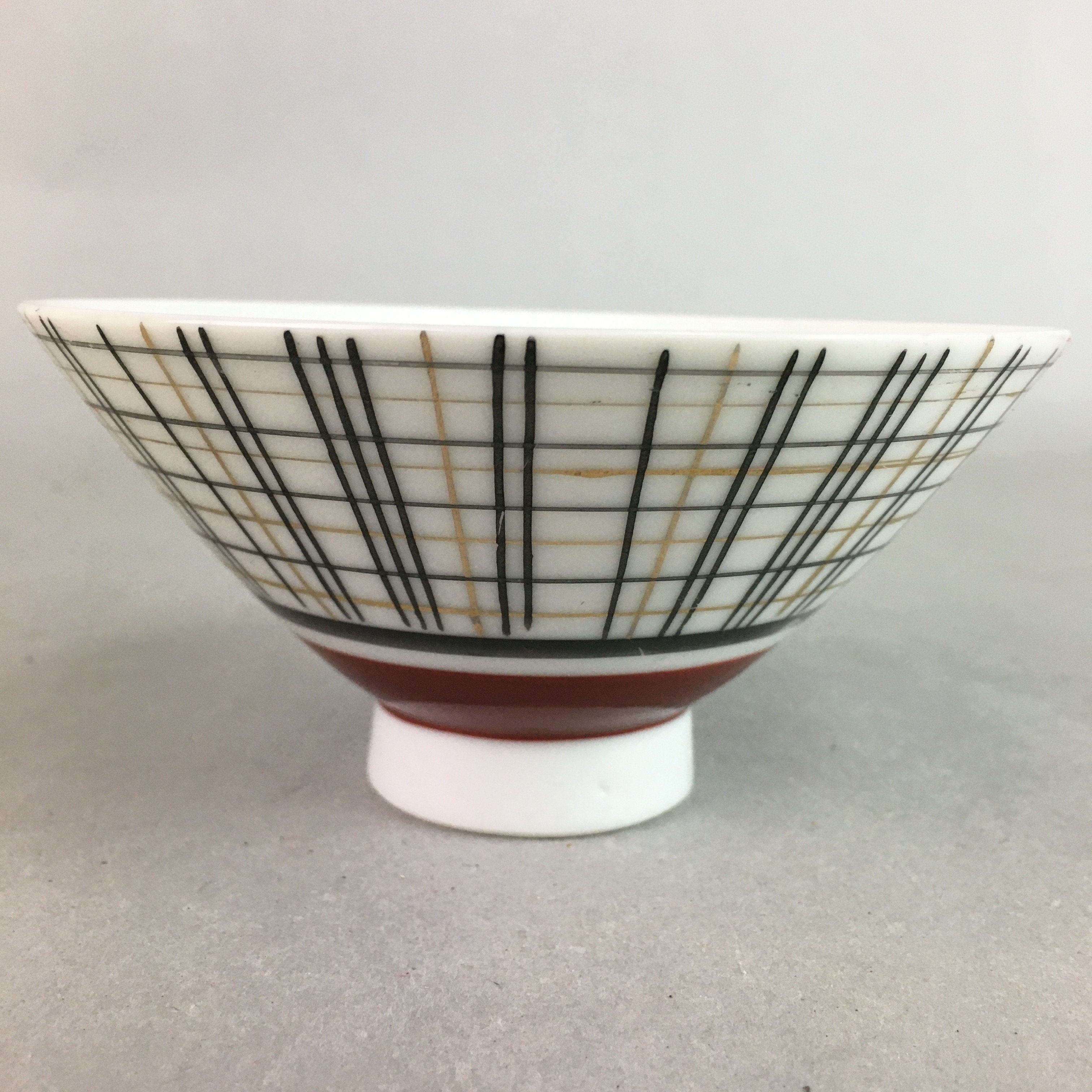 Japanese Porcelain Rice Bowl Vtg Chawan Plaid Black Gold Red PP282