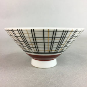 Japanese Porcelain Rice Bowl Vtg Chawan Plaid Black Gold Red PP282