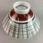 Japanese Porcelain Rice Bowl Vtg Chawan Plaid Black Gold Red PP282