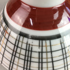 Japanese Porcelain Rice Bowl Vtg Chawan Plaid Black Gold Red PP282