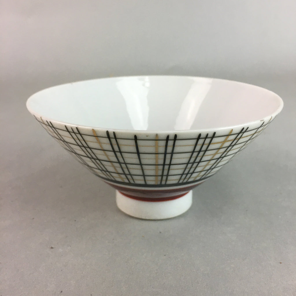 Japanese Porcelain Rice Bowl Vtg Chawan Plaid Black Gold Red PP283