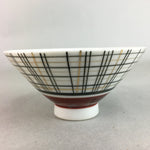 Japanese Porcelain Rice Bowl Vtg Chawan Plaid Black Gold Red PP283