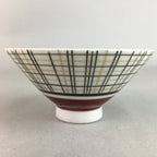 Japanese Porcelain Rice Bowl Vtg Chawan Plaid Black Gold Red PP283