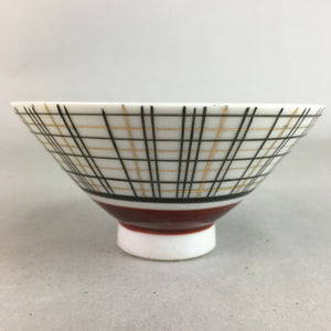 Japanese Porcelain Rice Bowl Vtg Chawan Plaid Black Gold Red PP283