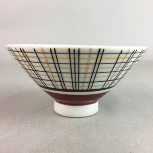 Japanese Porcelain Rice Bowl Vtg Chawan Plaid Black Gold Red PP283