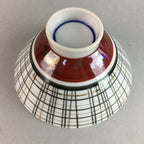 Japanese Porcelain Rice Bowl Vtg Chawan Plaid Black Gold Red PP283