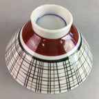 Japanese Porcelain Rice Bowl Vtg Chawan Plaid Black Gold Red PP284