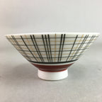Japanese Porcelain Rice Bowl Vtg Chawan Plaid Black Gold Red PP284