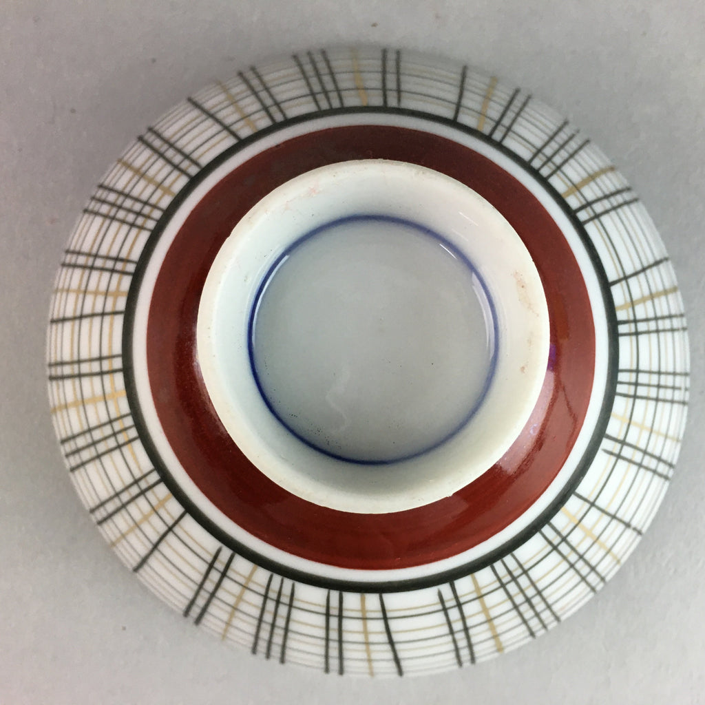 Japanese Porcelain Rice Bowl Vtg Chawan Plaid Black Gold Red PP284