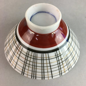 Japanese Porcelain Rice Bowl Vtg Chawan Plaid Black Gold Red PP284