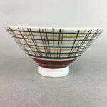 Japanese Porcelain Rice Bowl Vtg Chawan Plaid Black Gold Red PP285