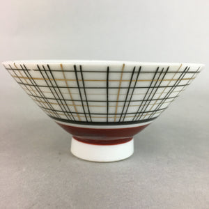 Japanese Porcelain Rice Bowl Vtg Chawan Plaid Black Gold Red PP285