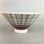 Japanese Porcelain Rice Bowl Vtg Chawan Plaid Black Gold Red PP285