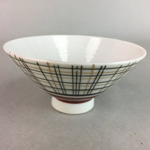 Japanese Porcelain Rice Bowl Vtg Chawan Plaid Black Gold Red PP286