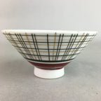 Japanese Porcelain Rice Bowl Vtg Chawan Plaid Black Gold Red PP286