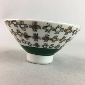 Japanese Porcelain Rice Bowl Vtg Chawan Plus Sign Plaid Gold Green Arita PP193