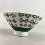 Japanese Porcelain Rice Bowl Vtg Chawan Plus Sign Plaid Gold Green Arita PP193