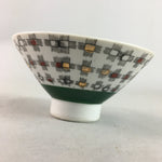 Japanese Porcelain Rice Bowl Vtg Chawan Plus Sign Plaid Gold Green Arita PP194