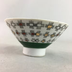 Japanese Porcelain Rice Bowl Vtg Chawan Plus Sign Plaid Gold Green Arita PP194