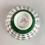 Japanese Porcelain Rice Bowl Vtg Chawan Plus Sign Plaid Gold Green Arita PP194