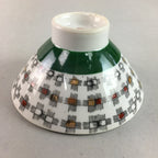 Japanese Porcelain Rice Bowl Vtg Chawan Plus Sign Plaid Gold Green Arita PP194